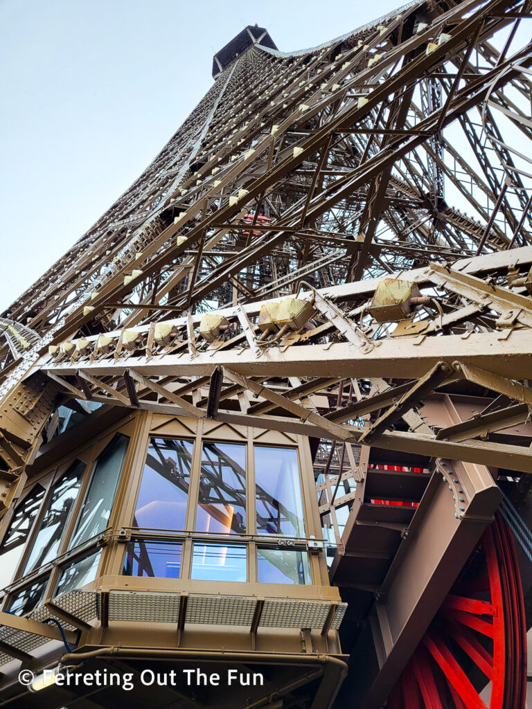 Riding the lift to the Eiffel Tower summit