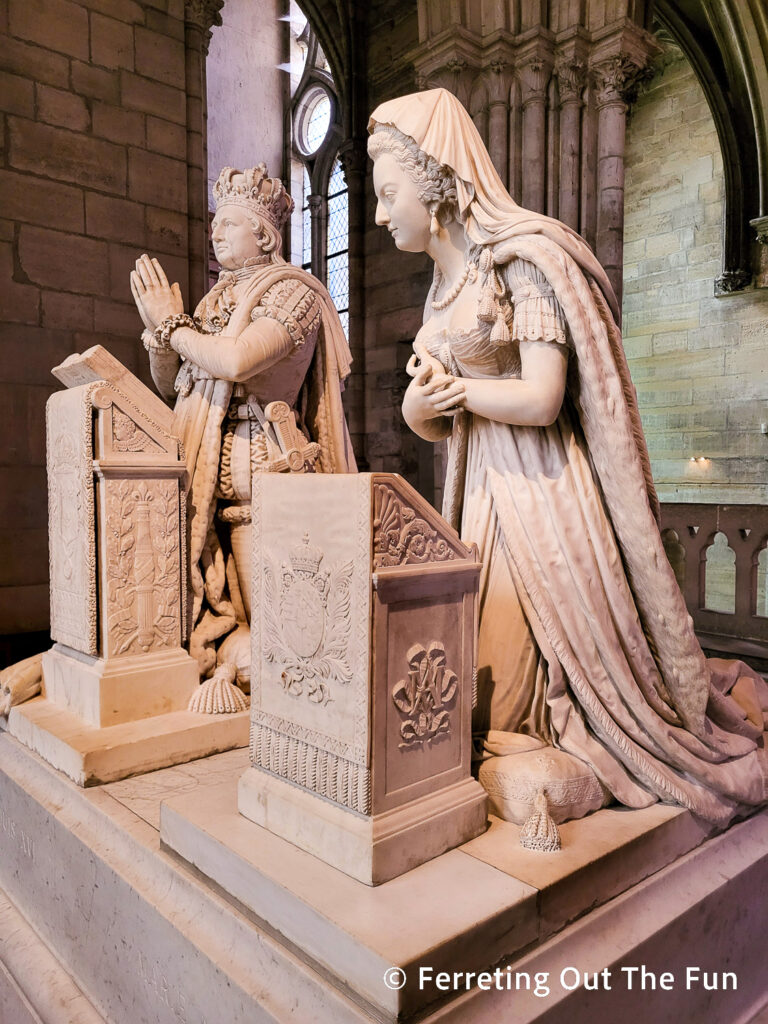 Tombs of Louis XIV and Marie Antoinette in the Basilica Cathedral of Saint Denis in Paris