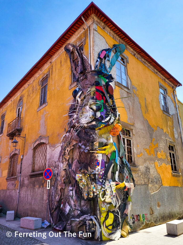 Half Rabbit by Bordalo II, famous street art in Porto