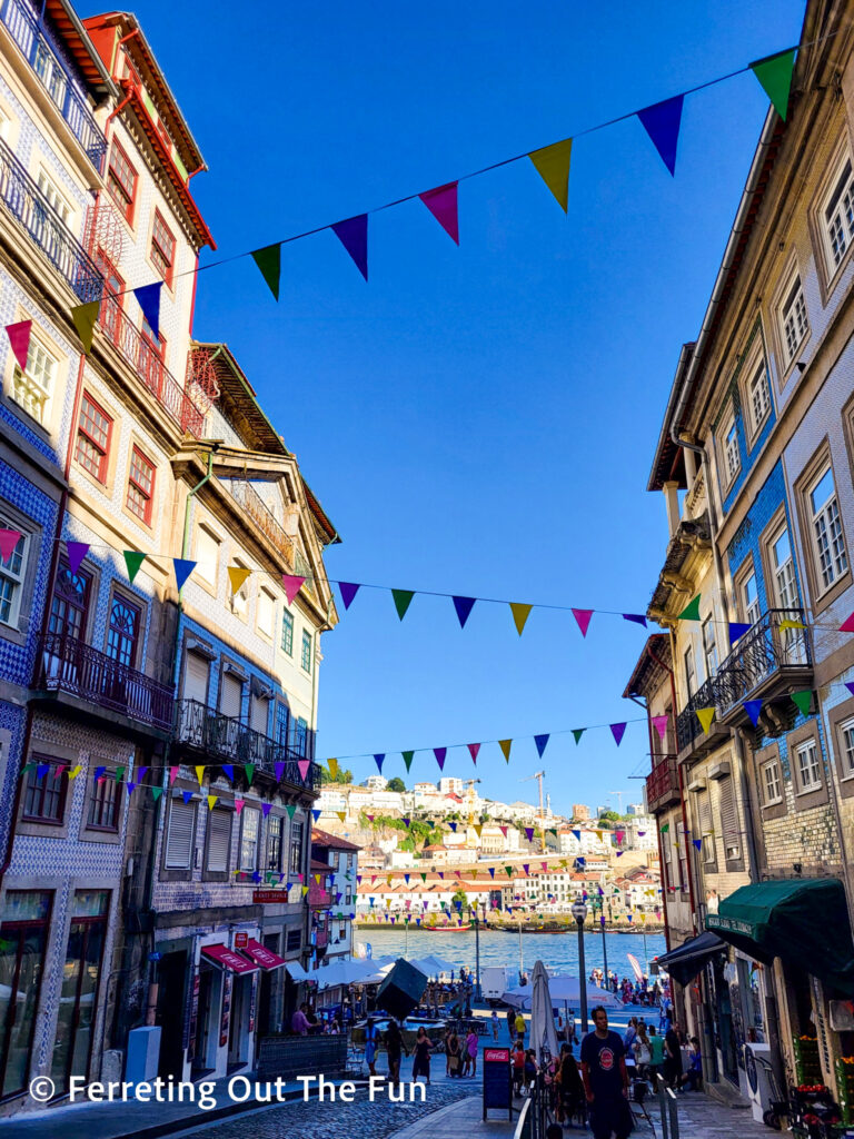 Colorful riverfront alleyway in Porto