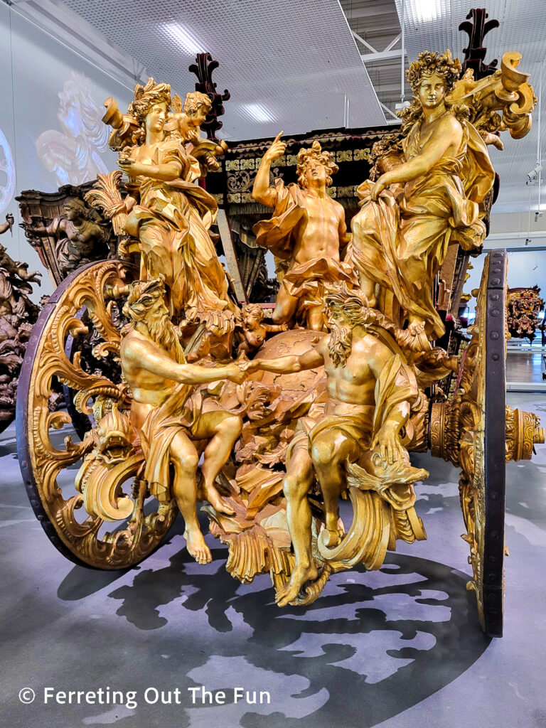 Beautifully carved gold carriage at the National Coach Museum in Lisbon