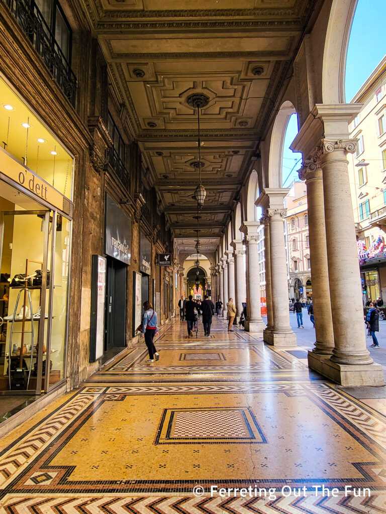 One of the elegant porticoes of Bologna, Italy