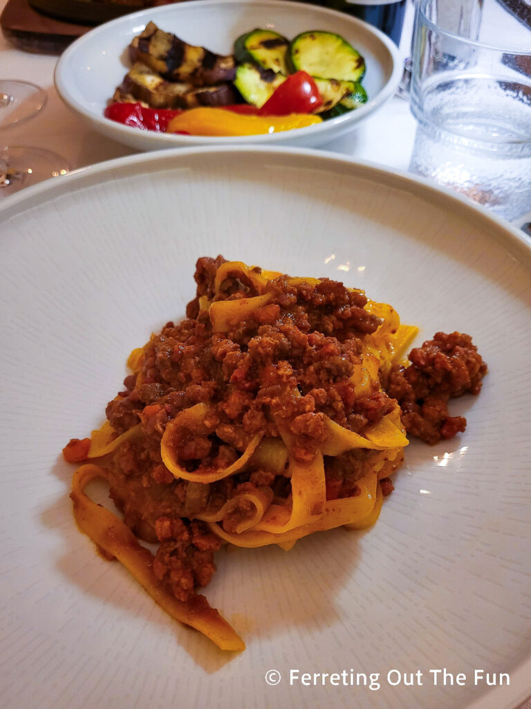 Tagliatelle al ragù at Ristorante di San Pietro in Bologna, Italy