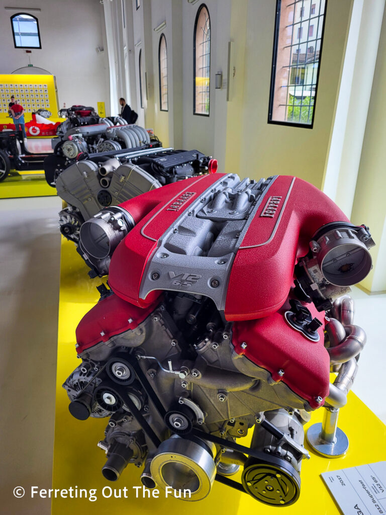 Ferrari engines on display in the Modena Ferrari Museum