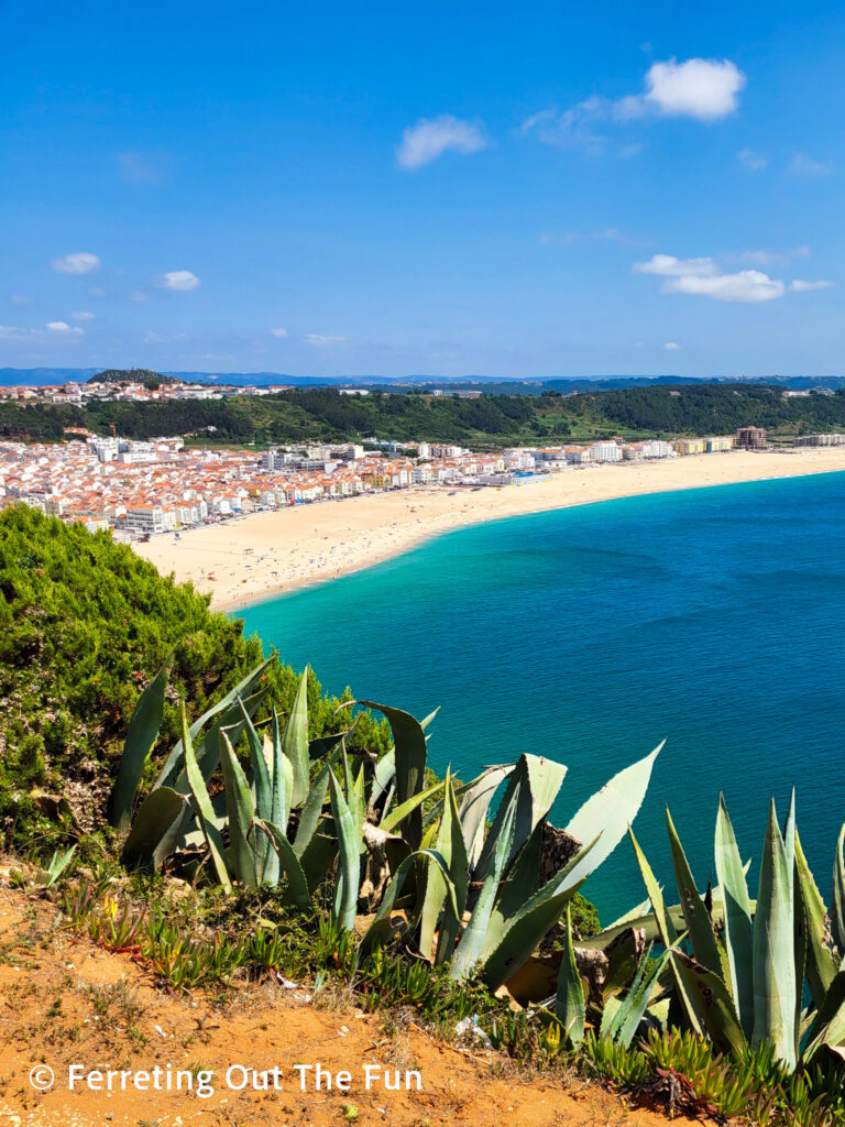 Postcard view of Nazare beach in Portugal