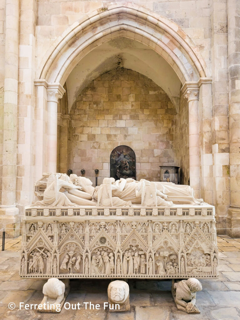 Tomb of the ill-fated Ines do Castro in the Monastery of Alcobaca in Portugal