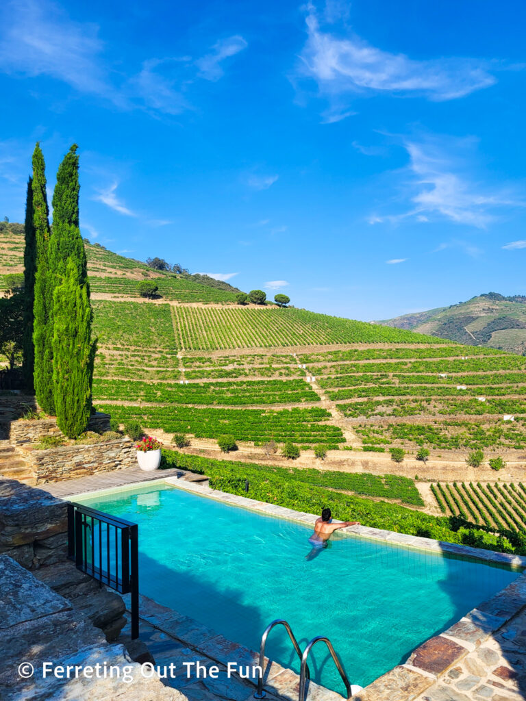 Swimming pool with vineyard views at Quinta Nova, a luxury hotel in the Douro Valley Portugal