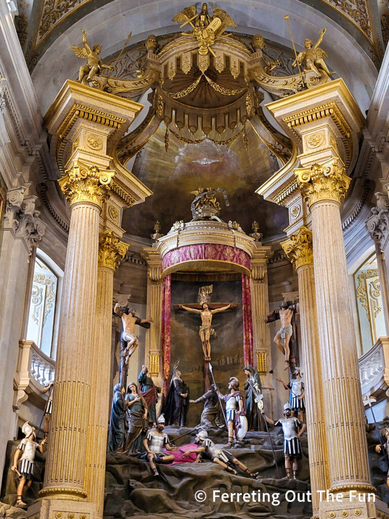 The impressive altarpiece of the Sanctuary of Bom Jesus do Monte depicts the crucifixion of Jesus. Braga, Portugal