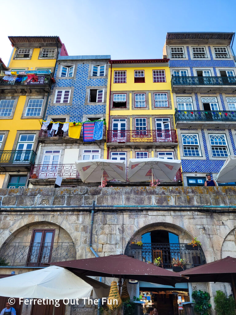 Colorful buildings with laundry hanging out to dry in Porto, Portugal