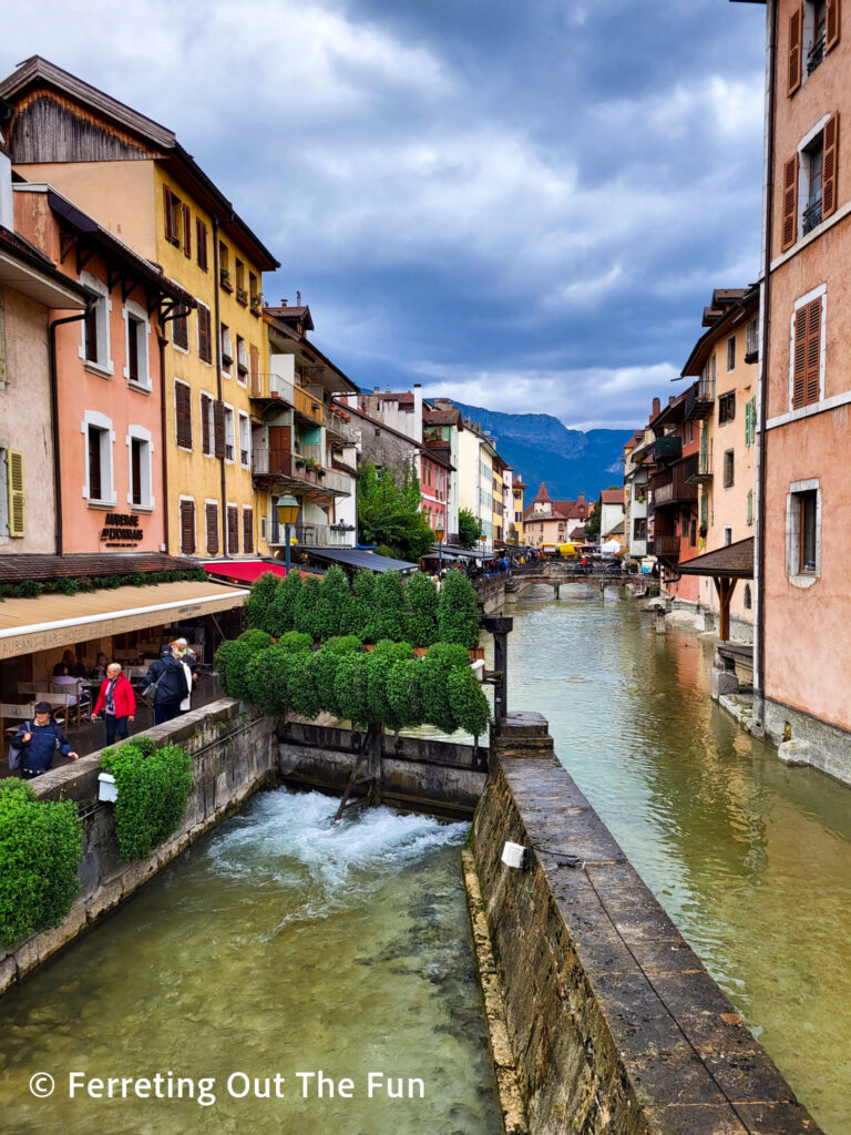 Canals run through the charming medieval town of Annecy, France