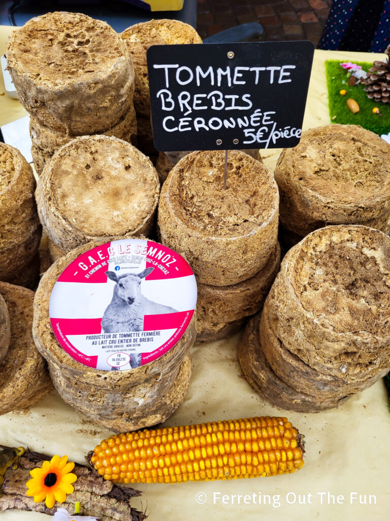 French goat cheese at a market in Annecy