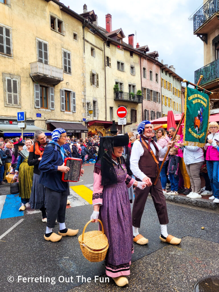 Folk group in traditional costumes in Annecy France