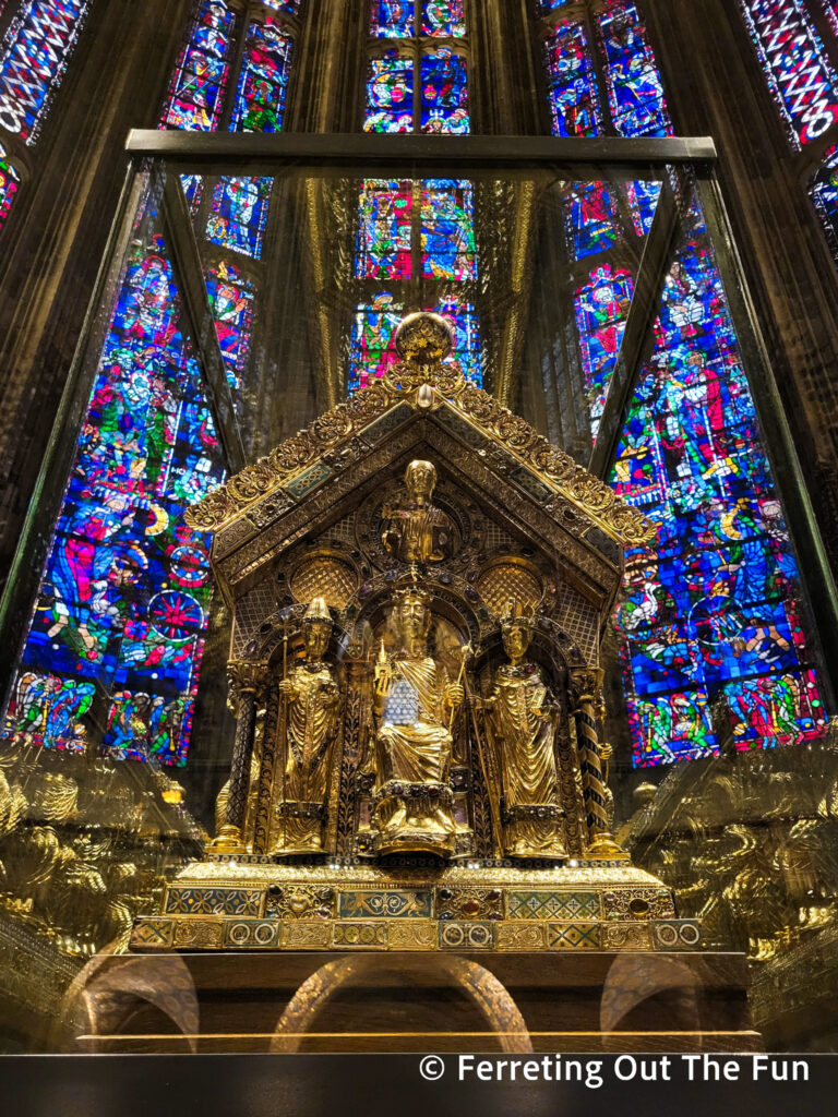 Golden tomb of Charlemagne inside Aachen Cathedral in Germany