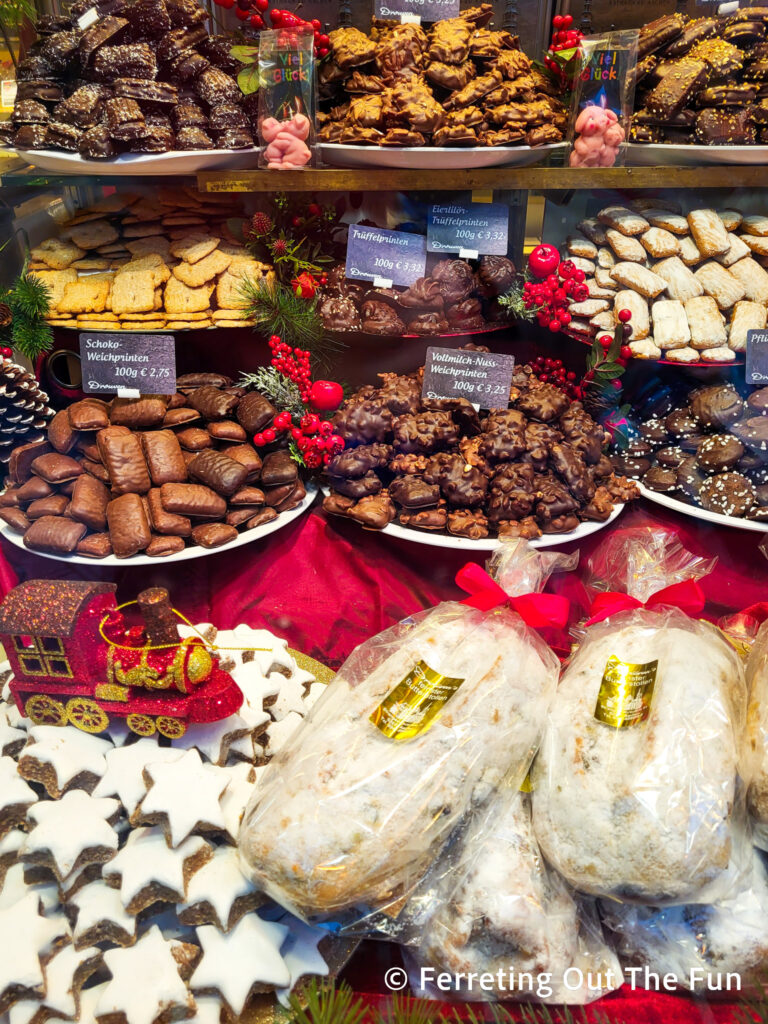 German stollen, gingerbread, and other delicious treats piled high at the Aachen Christmas Market