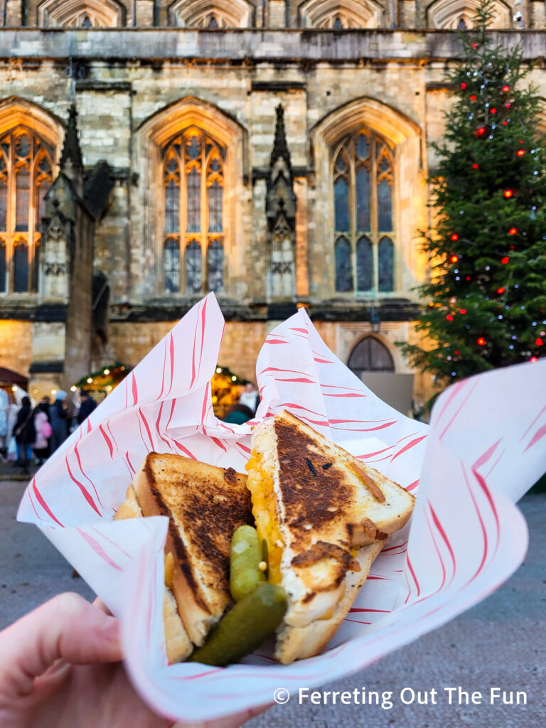 Cheese toastie with pickles at Winchester Christmas Market