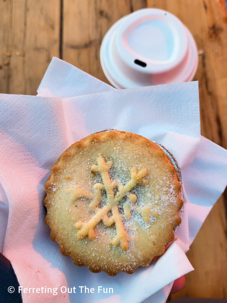 Mini mince pie and hot cocoa at Winchester Christmas Market