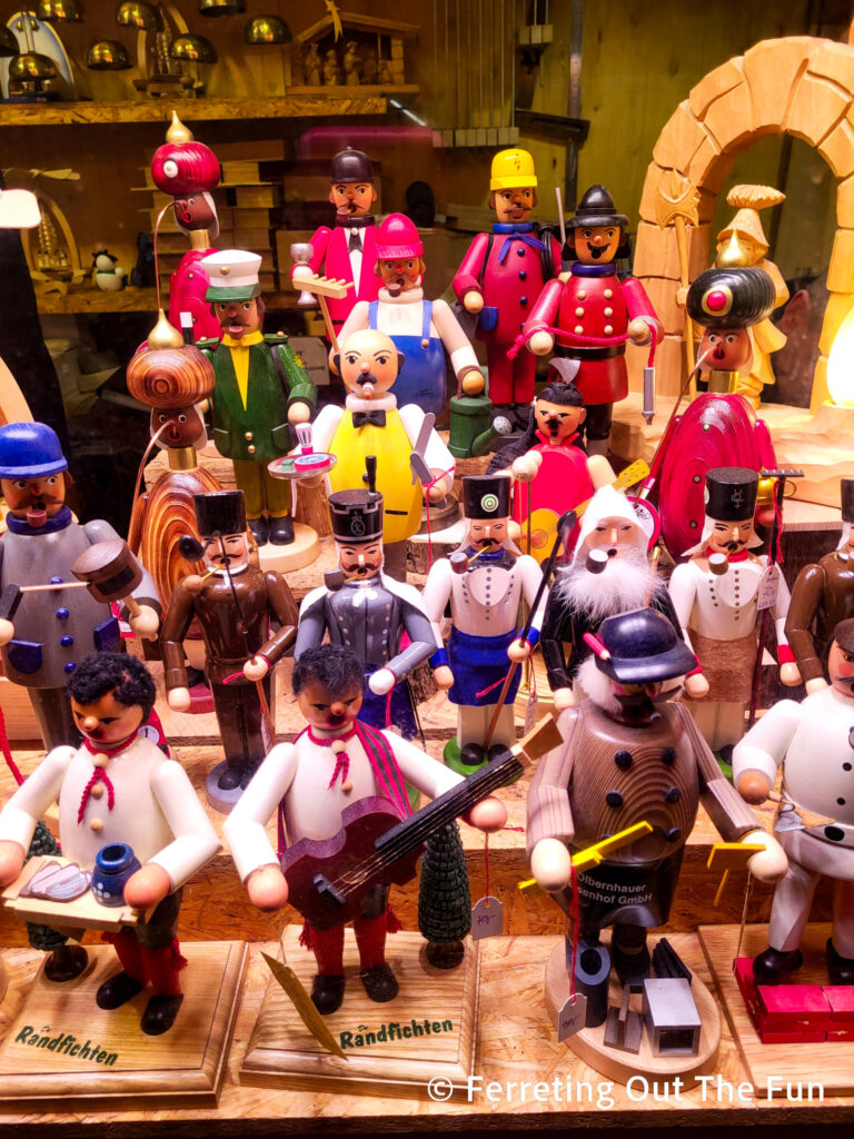 Hand-carved wooden figures at the Düsseldorf Christmas market