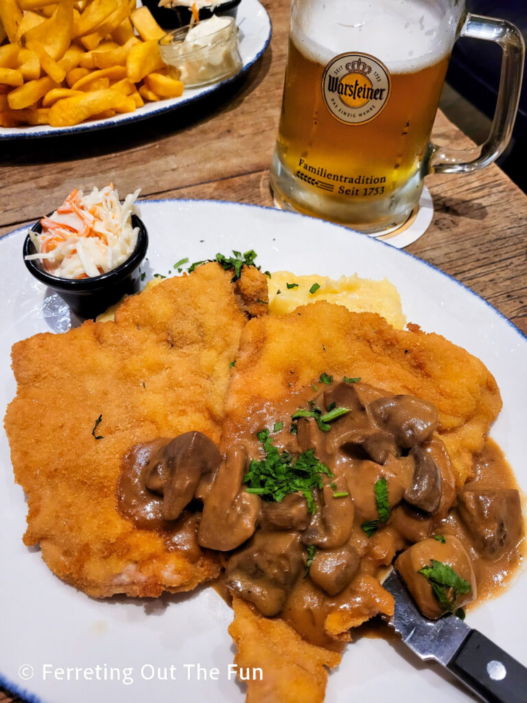 Jagerschnitzel at Schwan restaurant in Dusseldorf Germany